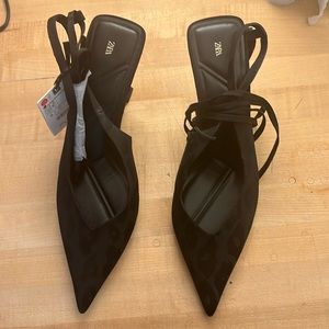 Zara animal jacquard black pumps with ankle straps size 40 (9) brand new